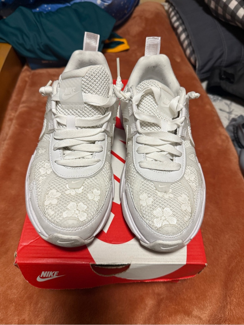 Nike White Floral Mesh Low-Top Sneakers